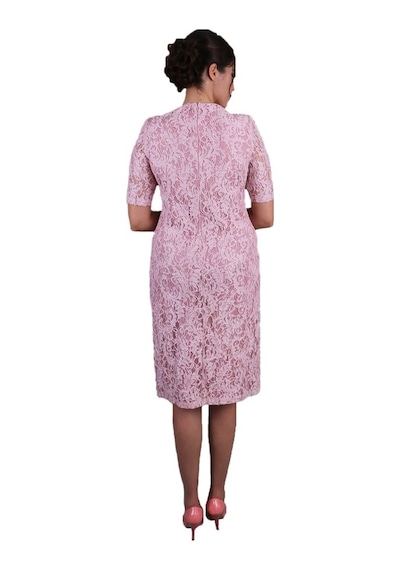 Nidya Moda Büyük Beden Kadın Pembe Dantel Elbise-4161P Pembe