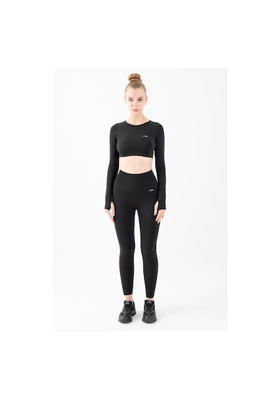 Maraton Active Slimfit Kadın Bisiklet Yaka Uzun Kol Training Siyah Crop Top 816005 SIYAH Siyah