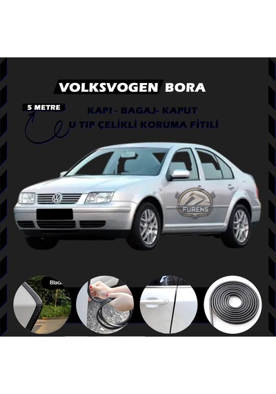Volksvogen Bora Oto Araç Kapı Koruma Fitili 5 Metre Parlak Siyah Renk