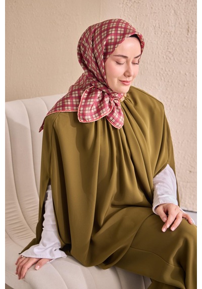 Silk Home Twill İpek Eşarp Ekose Pembe Çok Renkli