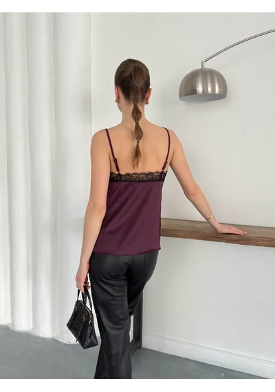 Verymoda Dantel Detaylı Saten Atlet - D2929 MÜRDÜM