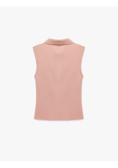 Koton Yarım Düğmeli Triko Polo Yaka Kolsuz Bluz Pembe 7wak30024ht Gül