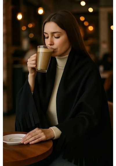 Elif Mira Unisex Polar Omuz Şalı 70x180 Cm Kışlık Sıcak Şal Elegantwarm Siyah