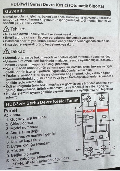 Himel 1x25a B 4,5ka Otomatik Sigorta Devre Kesici