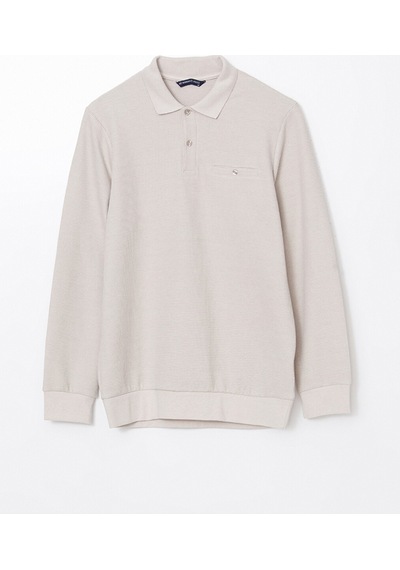 Lcwaıkıkı Classic Bej Polo Yaka Uzun Kollu Erkek Sweatshirt