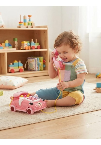 Müzikli ve Eğitici Ahizeli Telefonum Sevimli Köpek Araba Tasarımlı Çocuk Telefonu
