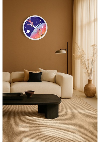 Uzay - Astronot - Astronomi Temalı Çocuk Odası Modern Duvar Saati - 30cm - Önü Camlı Beyaz Kasa-jh0044 Beyaz