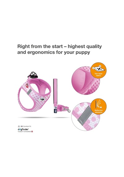 Vest Göğüs Tasması Air-mesh Pembe-puantiye 3xs & Gezdirme Tasması M Çok Renkli