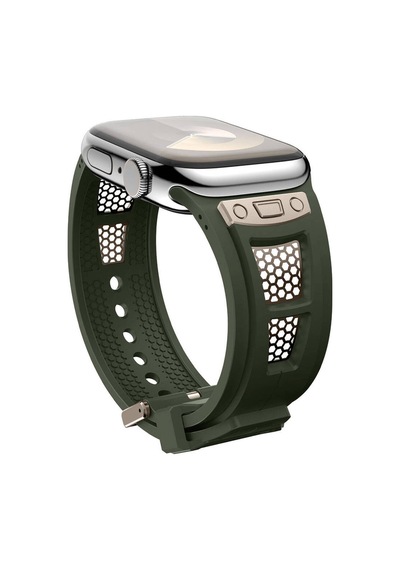 Apple Uyumlu Watch 44mm Cppl Krd-117 Hava Alabilen Delikli Metal Süslemeli Desenli Silikon Kordon-titanyum-