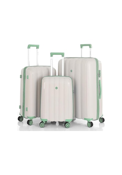 Mçs 3lü Set Kırılmaz Silikon Seyahat Valizi Bavulu V305 Kemik Su Yeşili Bej