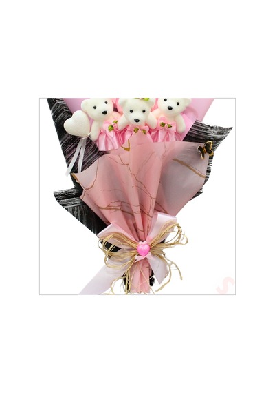 6 Ayıcıklı Buket, 55cm X 35cm - Pembe