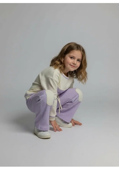 Aden Kids Unisex Çocuk %100 Pamuk Alt Üst Takım Beyaz - Lila