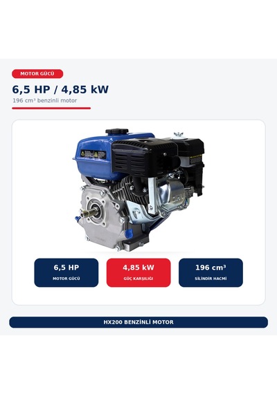 Hyundai Hx200 6,5 Hp Benzinli Motor 20 Mm Şaft Yağlı Hava Filtreli