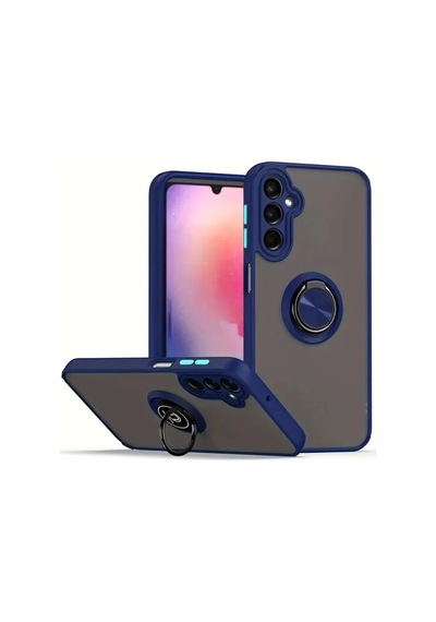 Newface Samsung Galaxy S25 Kılıf Montreal Yüzüklü Silikon Kapak - Lacivert