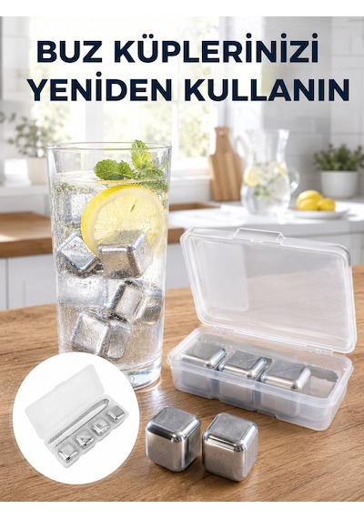 Çevre Dostu Metal Buz Küpü Ve Kullanışlı Klips Seti Yeni Nesil Ahşap - Şeffaf