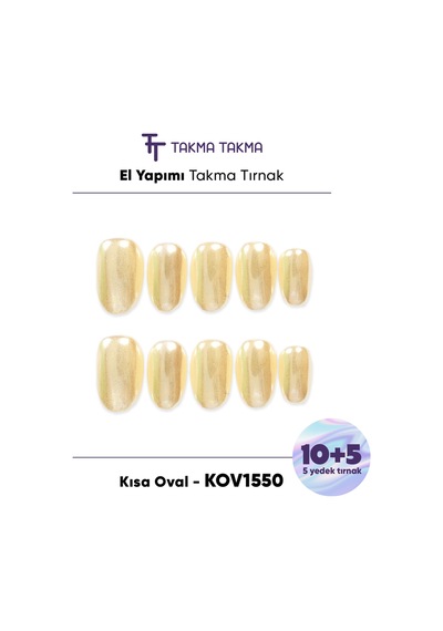 15'li Sarı Kısa Oval Kov1550 Tekrar Kullanılabilir El Yapımı Protez Takma Tırnak M