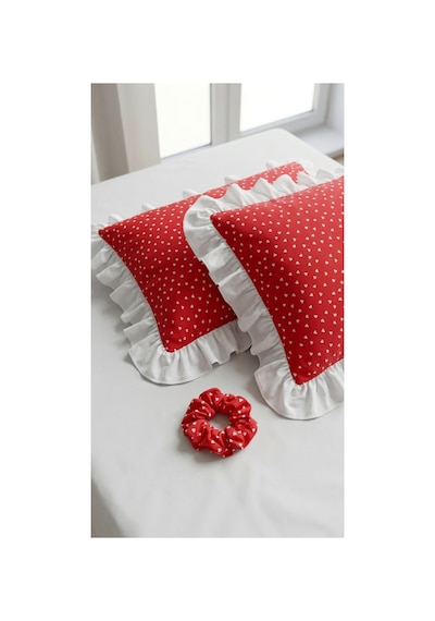 %100 Pamuklu Kalp Desenli Fırfırlı Yastık Kılıfı 2 Adet 50x70 Cm Renkli - 863747383 Renkli