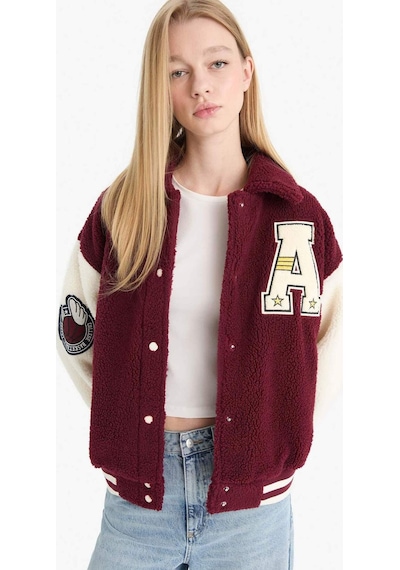 Defacto Coool Oversize Geniş Kalıp Polo Yaka Pelüş Bomber Ceket E9838ax25wnbr210 Bordo