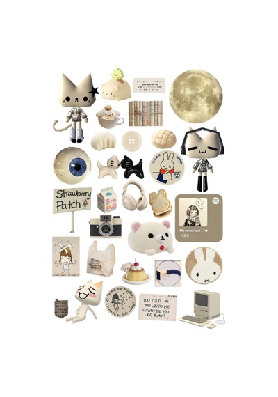 30 Adet Downtown Grunge Y2k Sticker Seti - Etiket Seti Scrapbook Bullet Journal Bej