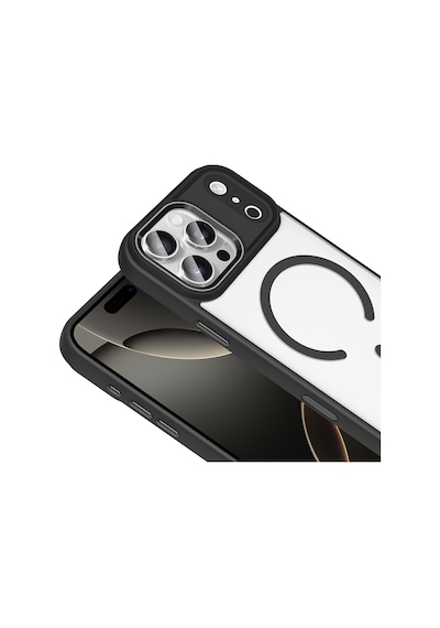 Adige Apple Uyumlu iPhone 17 Pro Max Kılıf Krom Wireless Şarj Özellikli Magsafe Silikon Kapak Siyah