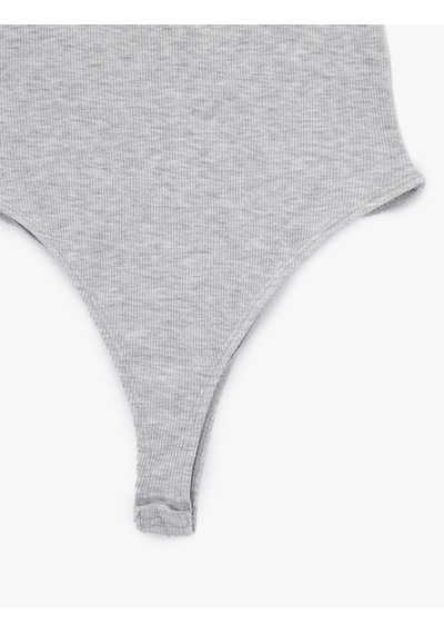 Koton Slim Fit Kolsuz U Yaka Çıt Çıt Detaylı Body Gri 6sal30149ık Gri