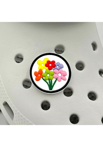 Crocs Terlik Süsü Ve Aksesuarı , Çanta Süsü Jibbitz 3d Çiçekli Yuvarlak 04 Tablo Logo Aksesuar Yeşil-kırmızı-sarı-mor-beyaz-pembe
