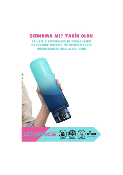 Uzspace 1000ml Soft Touch Tritan Su Matarası Kırmızı Çok Renkli