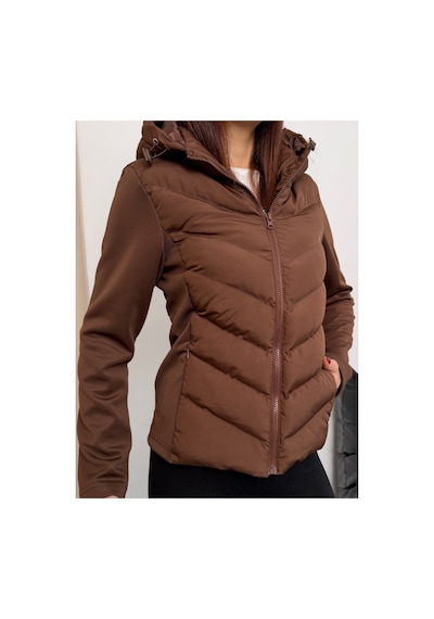 Asur Boutique Asur Butik Kadın Kapşonlu Micro Dolumlu Zr Model Mont Kahverengi