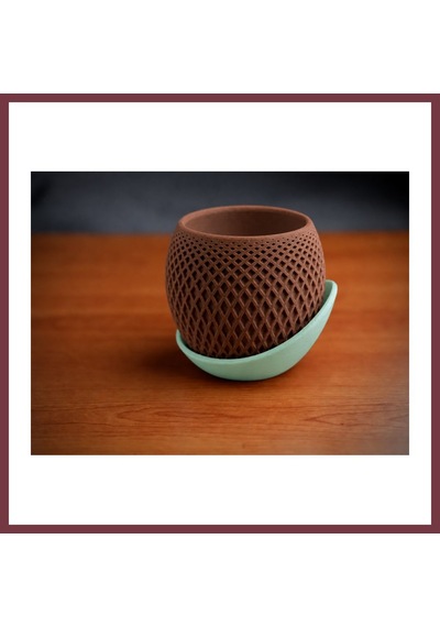 Storeşahin 3d Baskı Küre Saksı - Kafes Dokulu İki Parçalı Dekoratif Saksı - Kahverengi-mint Shn0720