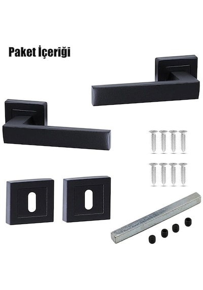 Avanti Siyah Kare Rozetli Kapı Kolu Oda ( 1 Takım=2 Adet Kapı Kolu 2 Adet Alt Rozet )