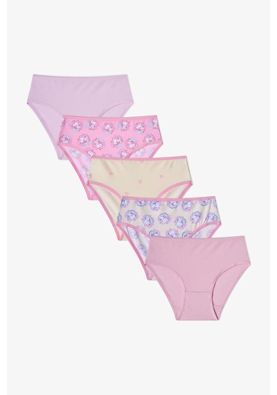 Penti Kız Çocuk Pembe Unilove Unicorn Desenli 5li Slip Külot