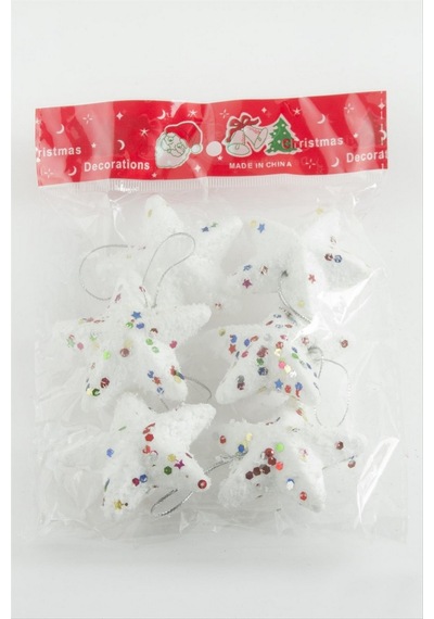Cosmotex 6 Adet Yıldız Yılbaşı Ağaç Süsü 6 Cm - Beyaz