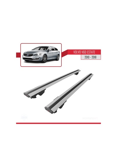 Volvo V60 Sw / Estate 2010-2018 Arası İle Uyumlu Hook Model Anahtar Kilitli Ara Atkı Tavan Barı Gri