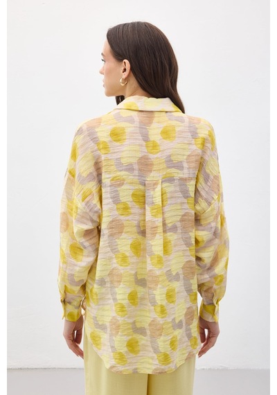 Sateen Kolu Katlamalı İnce Gömlek - Sarı-137211 sarı
