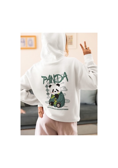 Stil X Sevimli Pandalar Baskılı Kadın Sweatshirt Beyaz