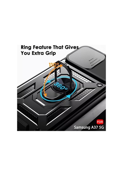 Samsung Galaxy A37 İle Uyumlu Kılıf Magnetik Standlı Kamera Korumalı Sürgülü Kapak Siyah