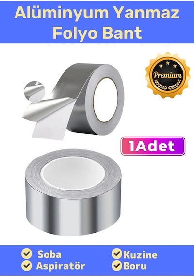 Özel Suya Sıcaklığa Dayanıklı Tamir Soba Boru Yama Alüminyum Yanmaz Folyo Bant 44mm 20mt - 1 Adet