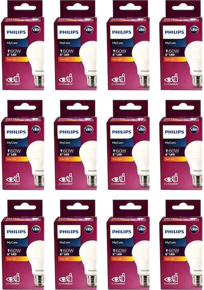 Philips Mycare LED  8W - 60W E27 2700K Sarı Işık ( 12'li Paket )
