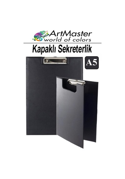 A5 Siyah Kapaklı Sekreterlik 1 Adet Renkli Klipsli Metal Mekanizmalı 80 Yaprak Kapasiteli Ofis Büro