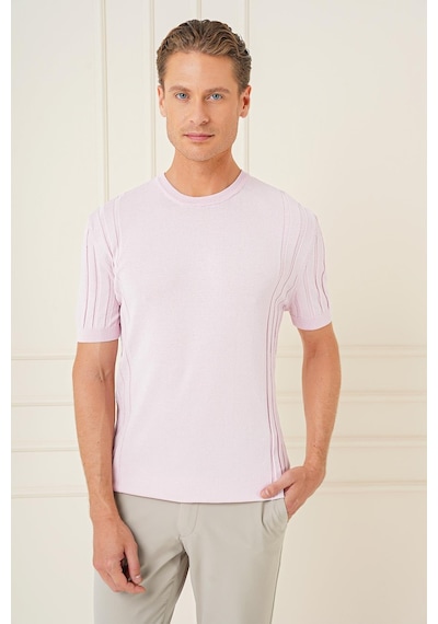 Efor Slim Fit Bisiklet Yaka Kısa Kol Pembe Triko Tr 869 Pembe