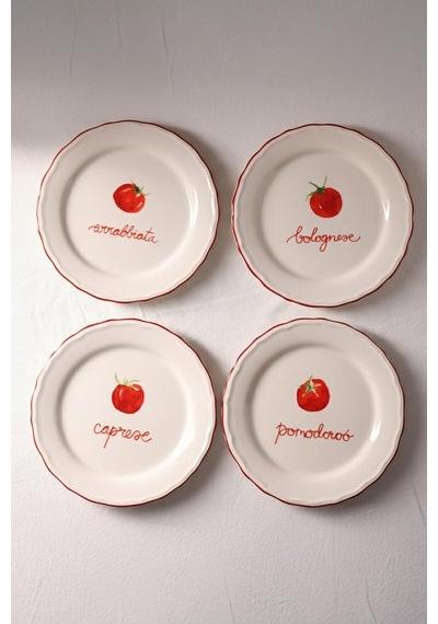 Rakle X Bengi Kurtcebe Pomodoro Stoneware 4'lü Meze Tabağı Seti 21 Cm Çok Renkli