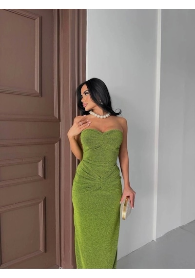 Defymoda Straplez Simli Uzun Elbise Çok Renkli Defymoda Straplez Simli Uzun Elbise Çok Renkli