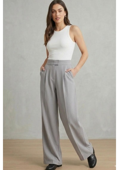 Fit Women Kadın Likralı Cırt Kapamalı Palazzo Pantolon 4433 Açık Gri