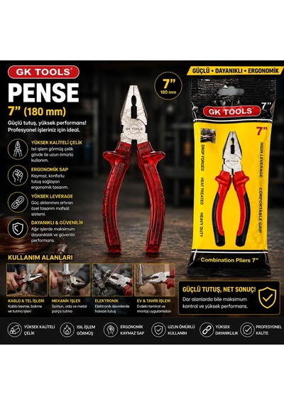 Saplı Pense 180 Mm 7" Kırmızı Şeffaf