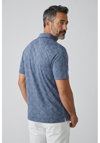 Erkek Simenti Yakalı Cepli Desenli Penye Baba Lacivert Tshirt