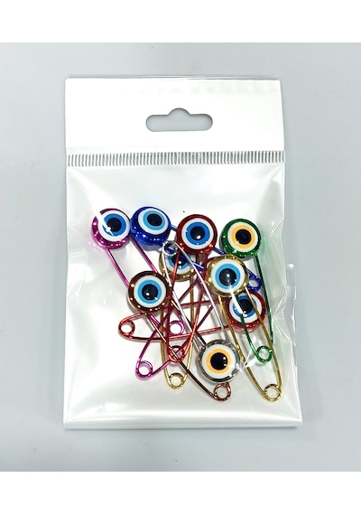 5 Cm Mineli Nazar Boncuklu Çengelli İğne 10 Lu Paket