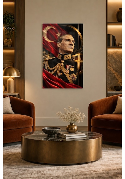Atatürk Temalı Baskılı Cam Tablo - Uv Baskı Dekoratif Duvar Tablosu