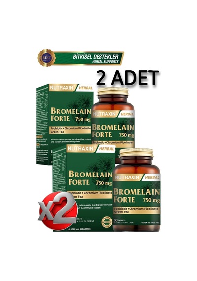 2 Adet Bromelain Forte 750 Mg- Probiyotik-krom Pikolinat-yeşil Çay 60 Adet Tablet