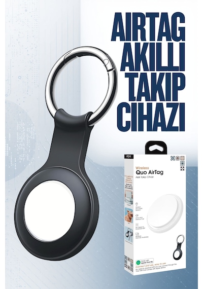 Apple Uyumlu AirTag Akıllı Takip Cihazı Anahtarlık Evcil Hayvan Araba Valiz Bisiklet Cüzdan Siyah