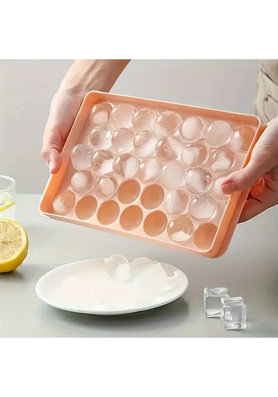 Küre Buz Kalıbı Kapaklı 33 Hazneli Yuvarlak Buz Kalıbı Kokteyl Sunum Buz Kalıbı -pembe Plastik Diğer